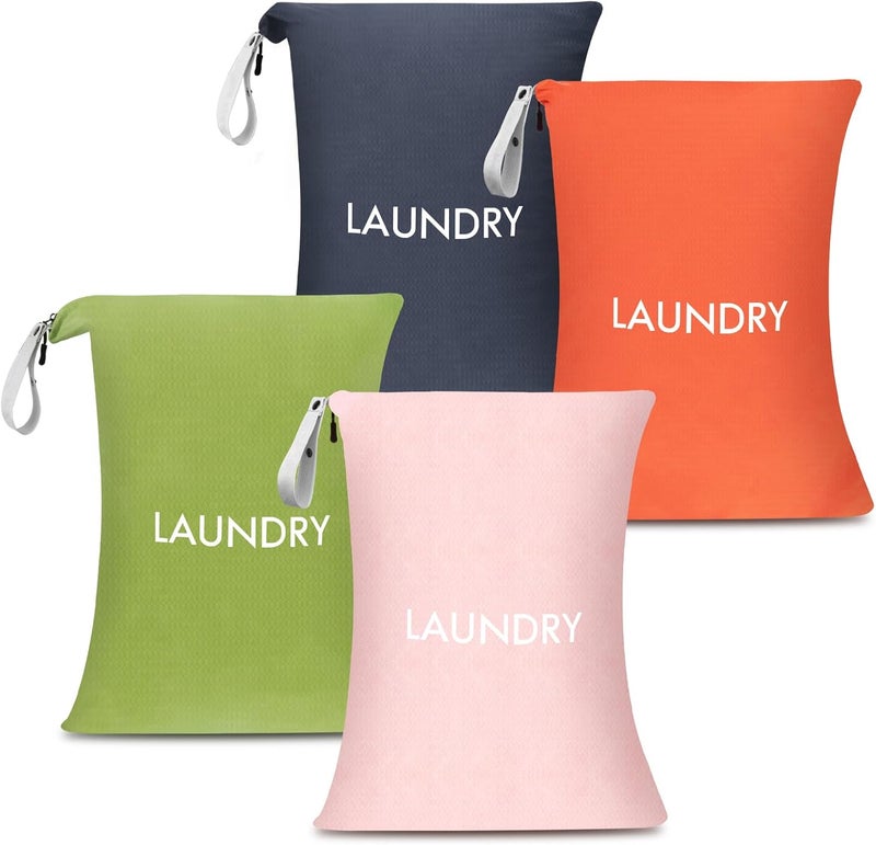WiseBoy 4 Pack Laundry Bags, Travel Laundry Bag for Dirty Clothes, Washable Nylon Wet Dry Bag, Swimming Yoga Bathing Suit Workout Wet Dry Bags - Image 1